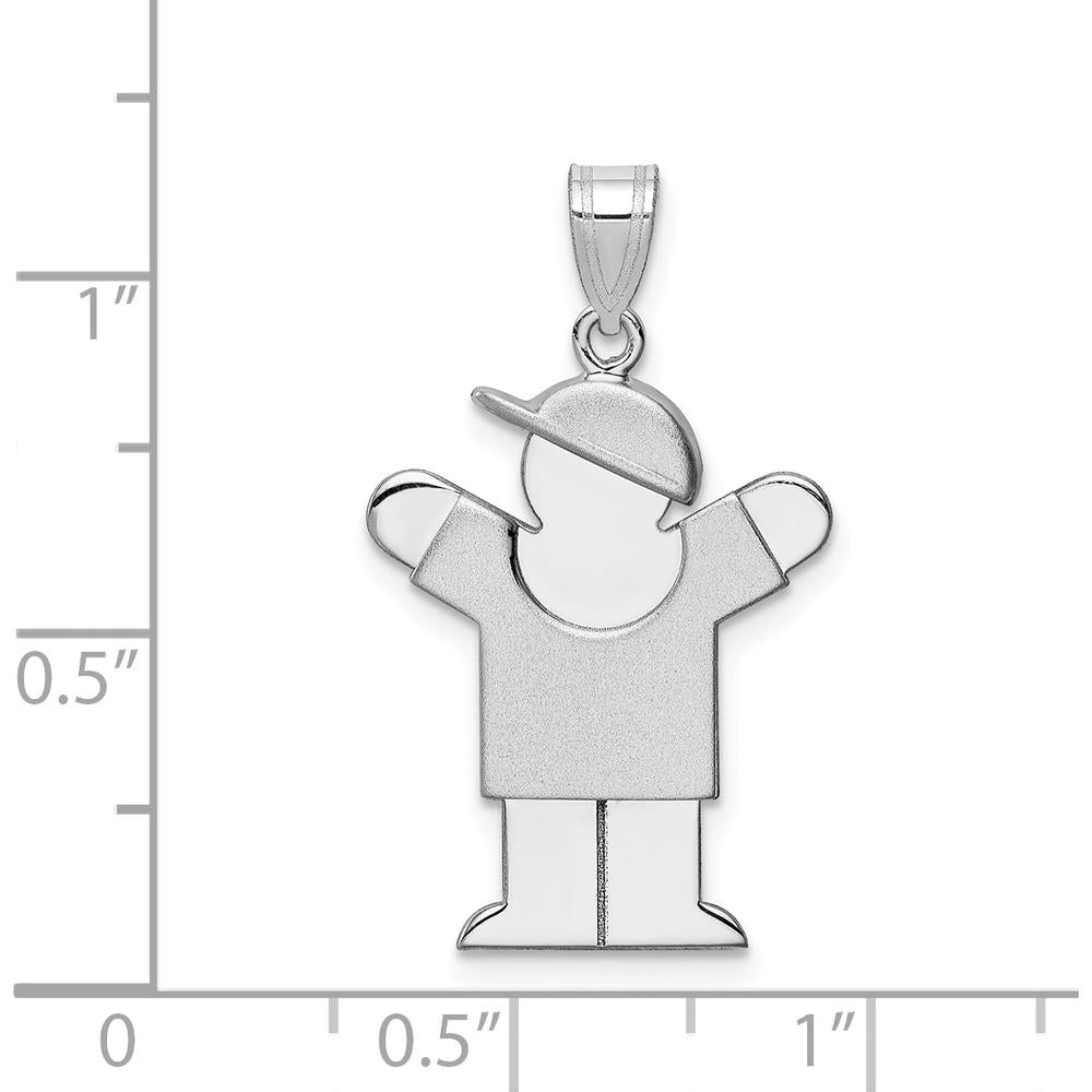 14K White Gold Engravable Boy with Hat Pendant Charm - Rhodium Plated by Oro Pregiato