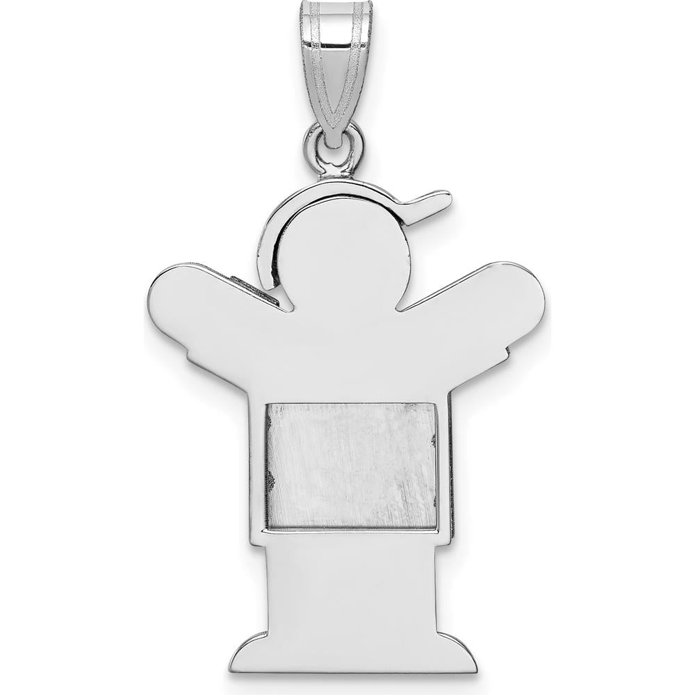 14K White Gold Engravable Boy with Hat Pendant Charm - Rhodium Plated by Oro Pregiato