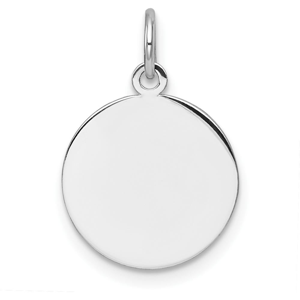14K White Gold Engravable Disc Charm - Plain Circular Design, Rhodium Plated by Oro Pregiato