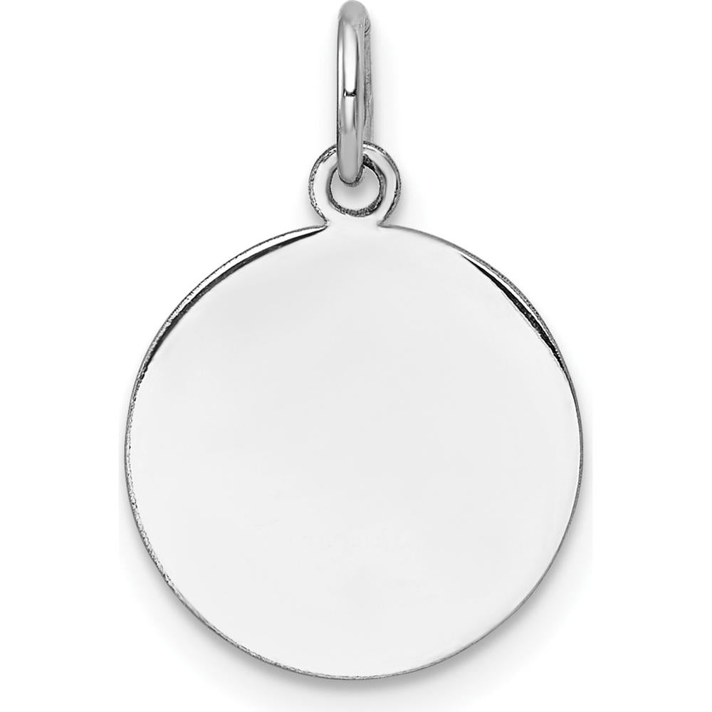 14K White Gold Engravable Disc Charm - Plain Circular Design, Rhodium Plated by Oro Pregiato