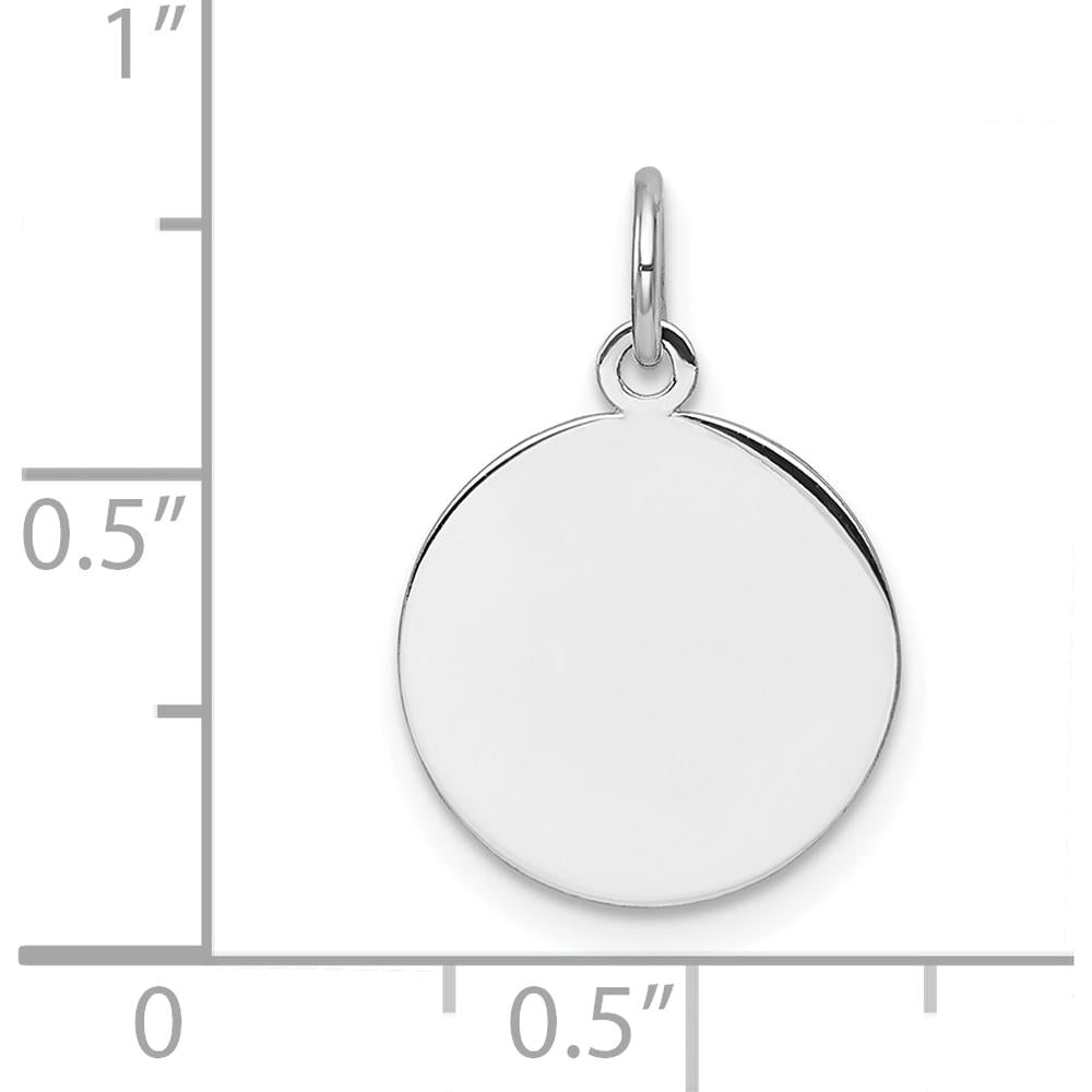 14K White Gold Engravable Disc Charm - Plain Circular Design, Rhodium Plated by Oro Pregiato