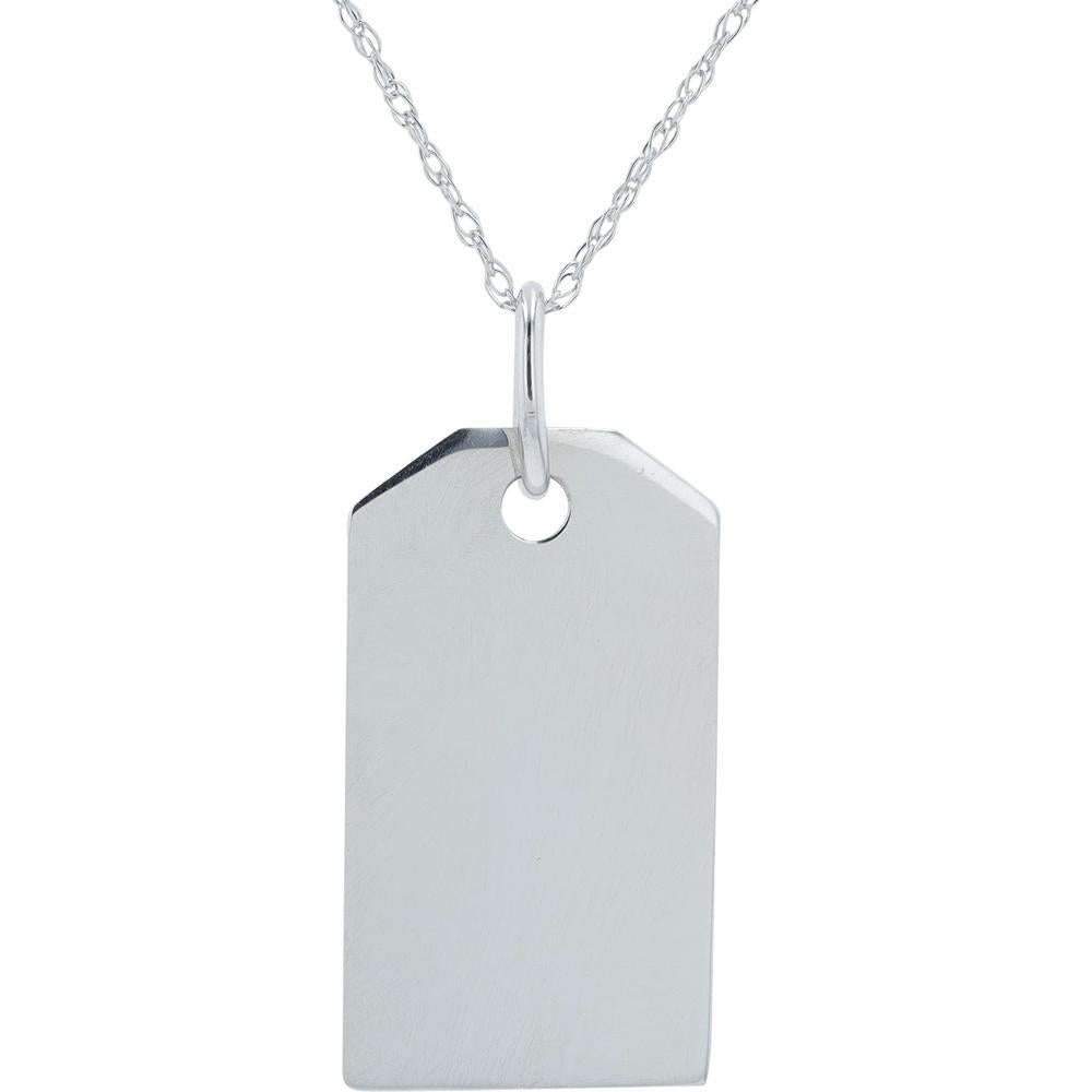 14K White Gold Engravable Dog Tag Pendant with 18-Inch Chain
