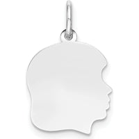 14K White Gold Engravable Girl Charm Pendant - Polished Finish, Rhodium Plated by Oro Pregiato