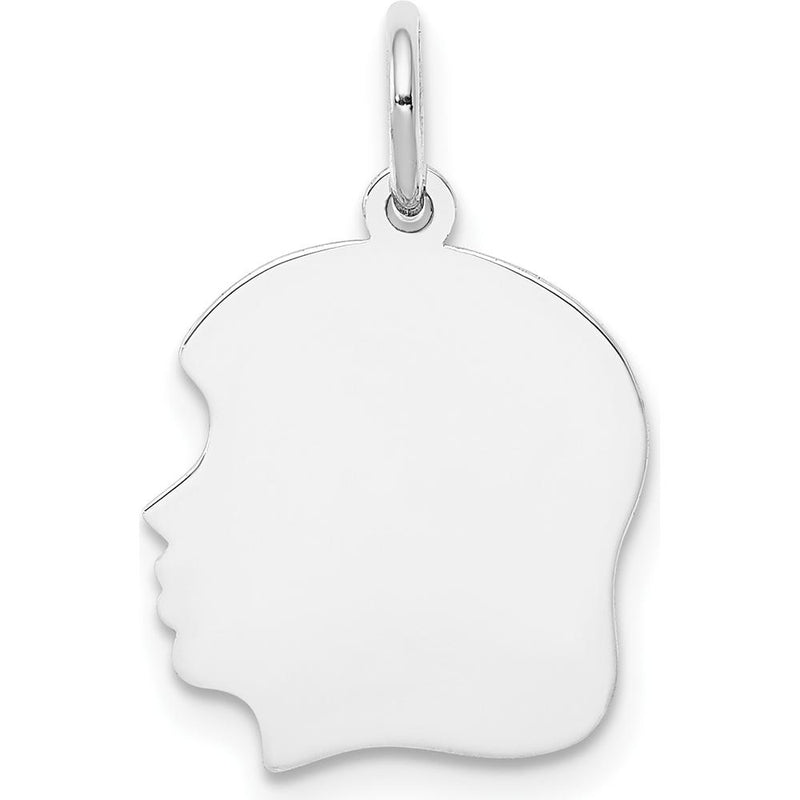 14K White Gold Engravable Girl Profile Charm with Polished Finish - 22mm Length by Oro Pregiato