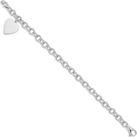 14K White Gold Engravable Heart Charm Bracelet with Solid Polished Link Chain - 8.5" Length by Oro Pregiato