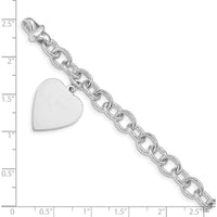 14K White Gold Engravable Heart Charm Bracelet with Solid Polished Link Chain - 8.5" Length by Oro Pregiato