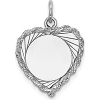 14K White Gold Engravable Heart Pendant with Etched Design - Personalized Charm by Oro Pregiato