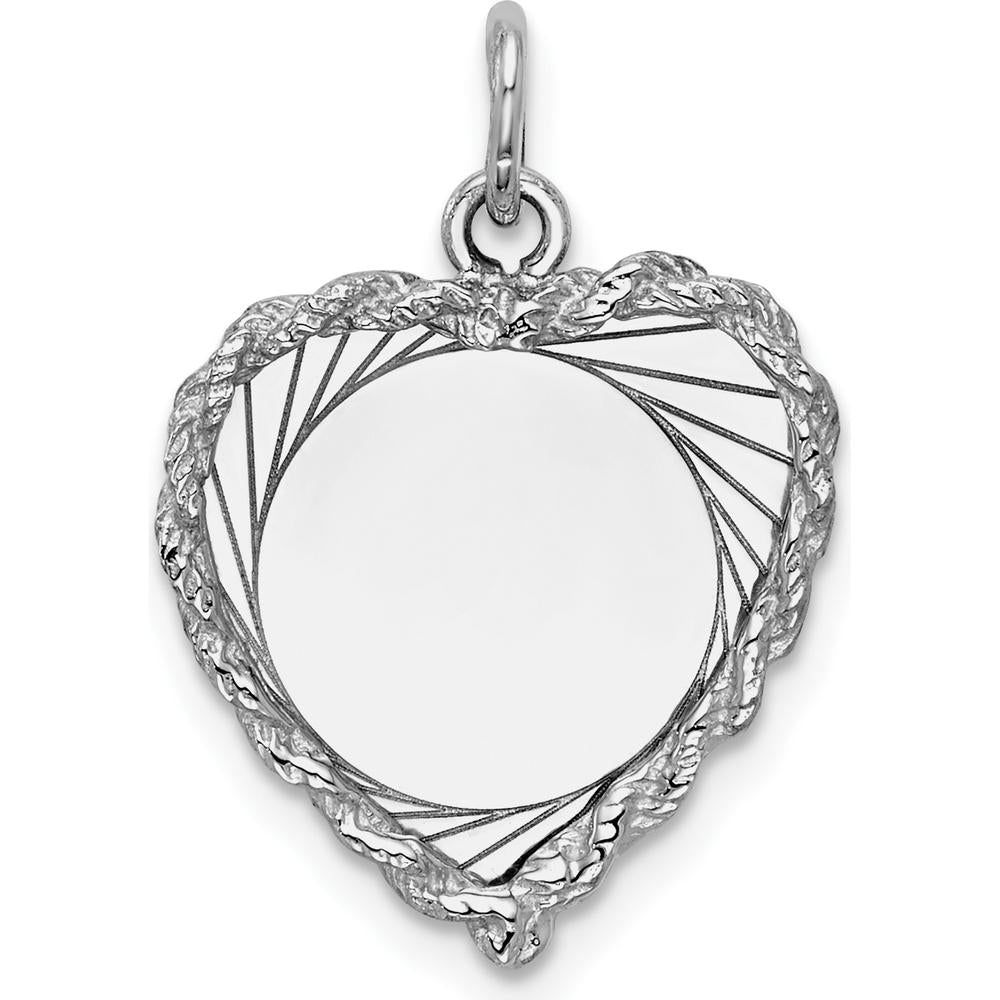 14K White Gold Engravable Heart Pendant with Etched Design - Personalized Charm by Oro Pregiato