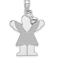 14K White Gold Engravable Kids Medium Girl with Ruffles and Bow Charm - Rhodium Plated by Oro Pregiato