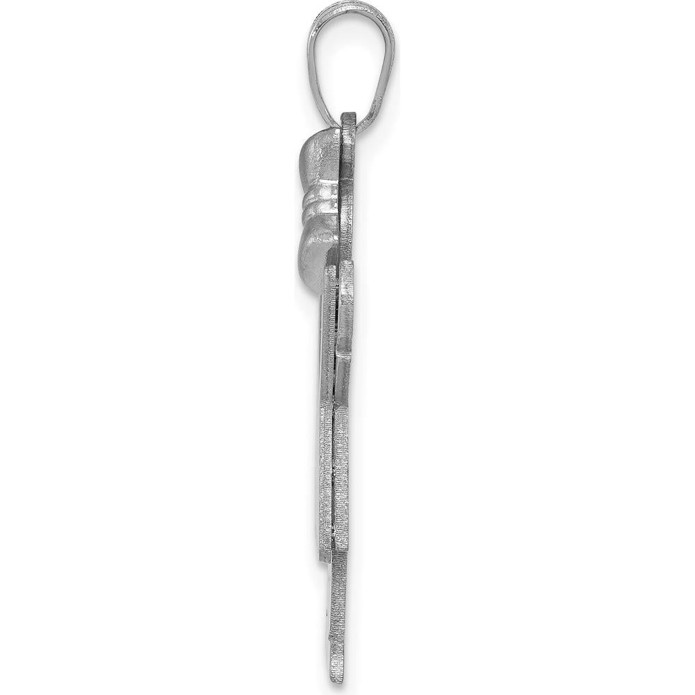 14K White Gold Engravable Kids Medium Girl with Ruffles and Bow Charm - Rhodium Plated by Oro Pregiato