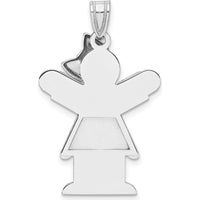 14K White Gold Engravable Kids Medium Girl with Ruffles and Bow Charm - Rhodium Plated by Oro Pregiato