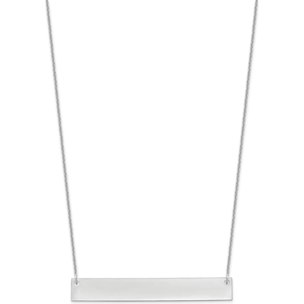 14K White Gold Engravable Large Bar Pendant Necklace with Polished Finish and Rhodium Plated Cable Chain - 18" by Oro Pregiato