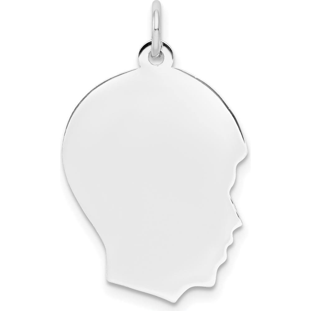 14K White Gold Engravable Right-Facing Boy Charm Pendant - 27mm Length, Rhodium Plated, Polished Finish by Oro Pregiato