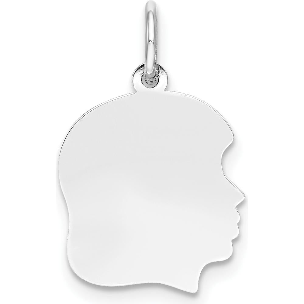 14K White Gold Engravable Right-Facing Girl Charm - 22mm Length by Oro Pregiato