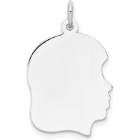 14K White Gold Engravable Right-Facing Girl Charm Pendant by Oro Pregiato