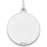 14K White Gold Engravable Round Disc Charm - Polished 19mm with Rhodium Plating by Oro Pregiato
