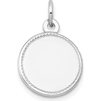 14K White Gold Engravable Round Disc Charm with Polished Finish and Laser Detail by Oro Pregiato