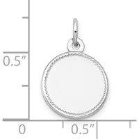 14K White Gold Engravable Round Disc Charm with Polished Finish and Laser Detail by Oro Pregiato
