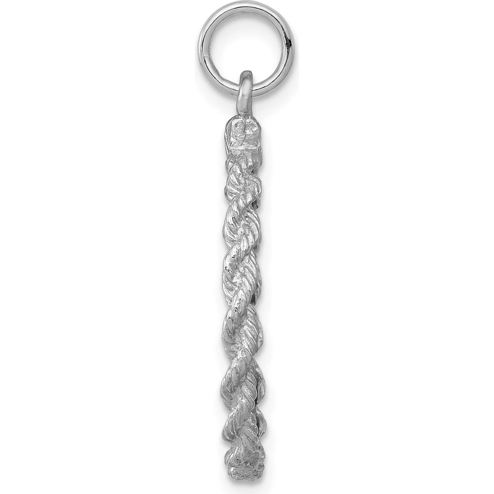 14K White Gold Engravable Round Disc Pendant with Rope Charm - Polished Finish by Oro Pregiato