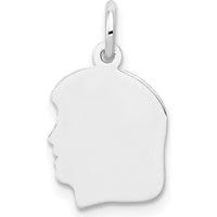 14K White Gold Engravable Small Girl Profile Charm Pendant - Polished Finish, 18mm Length by Oro Pregiato