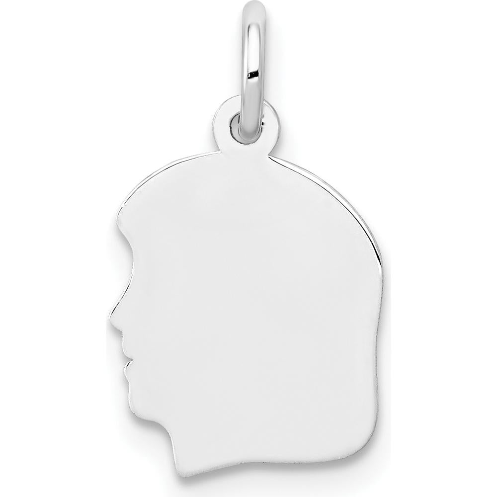 14K White Gold Engravable Small Girl Profile Charm Pendant - Polished Finish, 18mm Length by Oro Pregiato
