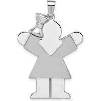 14K White Gold Engravable Themed Pendant - Girl with Ruffles and Bow - 35mm x 23mm by Oro Pregiato
