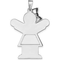 14K White Gold Engravable Themed Pendant - Girl with Ruffles and Bow - 35mm x 23mm by Oro Pregiato