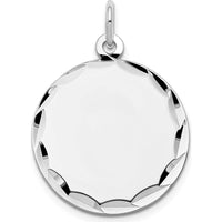 14K White Gold Engraveable Disc Charm with Diamond-Cut Edge - Rhodium Plated by Oro Pregiato