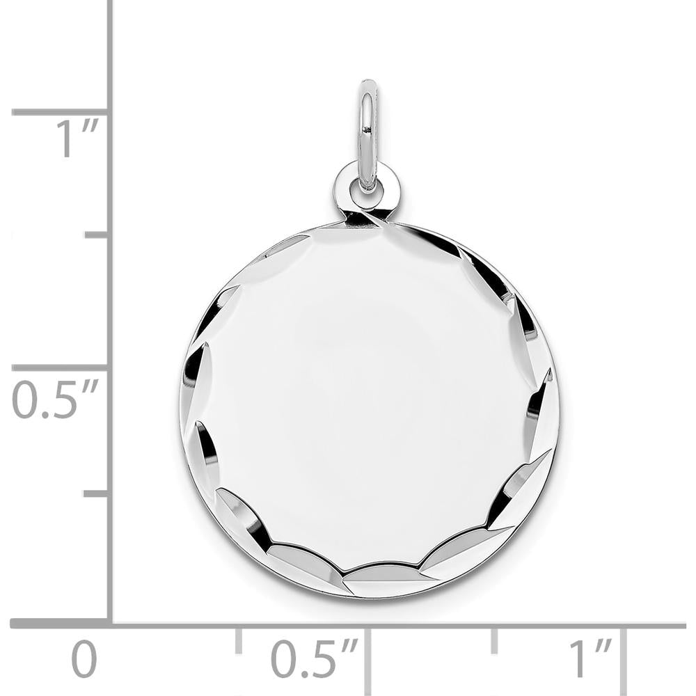 14K White Gold Engraveable Round Disc Charm with Diamond-Cut Edge - Polished Finish by Oro Pregiato
