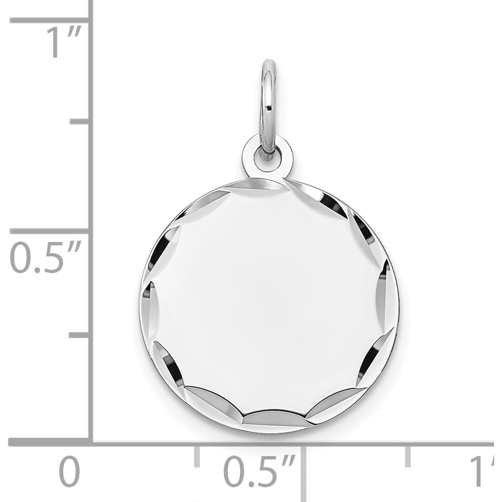 14K White Gold Engraveable Round Disc Charm with Diamond-Cut Edges by Oro Pregiato
