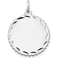 14K White Gold Engraveable Scalloped Disc Charm with Diamond-Cut Edges - Personalized Pendant by Oro Pregiato