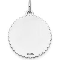 14K White Gold Engraveable Scalloped Disc Charm with Diamond-Cut Edges - Personalized Pendant by Oro Pregiato