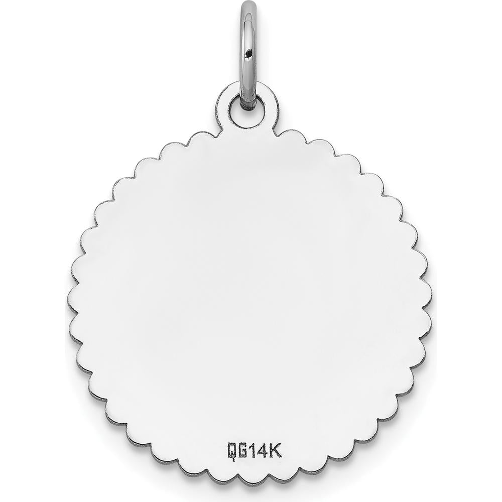 14K White Gold Engraveable Scalloped Disc Charm with Diamond-Cut Edges - Personalized Pendant by Oro Pregiato