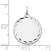 14K White Gold Engraveable Scalloped Disc Charm with Diamond-Cut Edges - Personalized Pendant by Oro Pregiato
