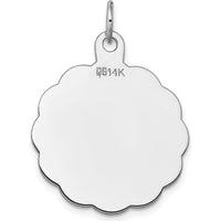 14K White Gold Engraveable Scalloped Disc Charm with Diamond-Cut Edges - Polished Finish by Oro Pregiato