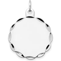 14K White Gold Engraveable Scalloped Disc Charm with Diamond-Cut Edges - Polished Finish by Oro Pregiato