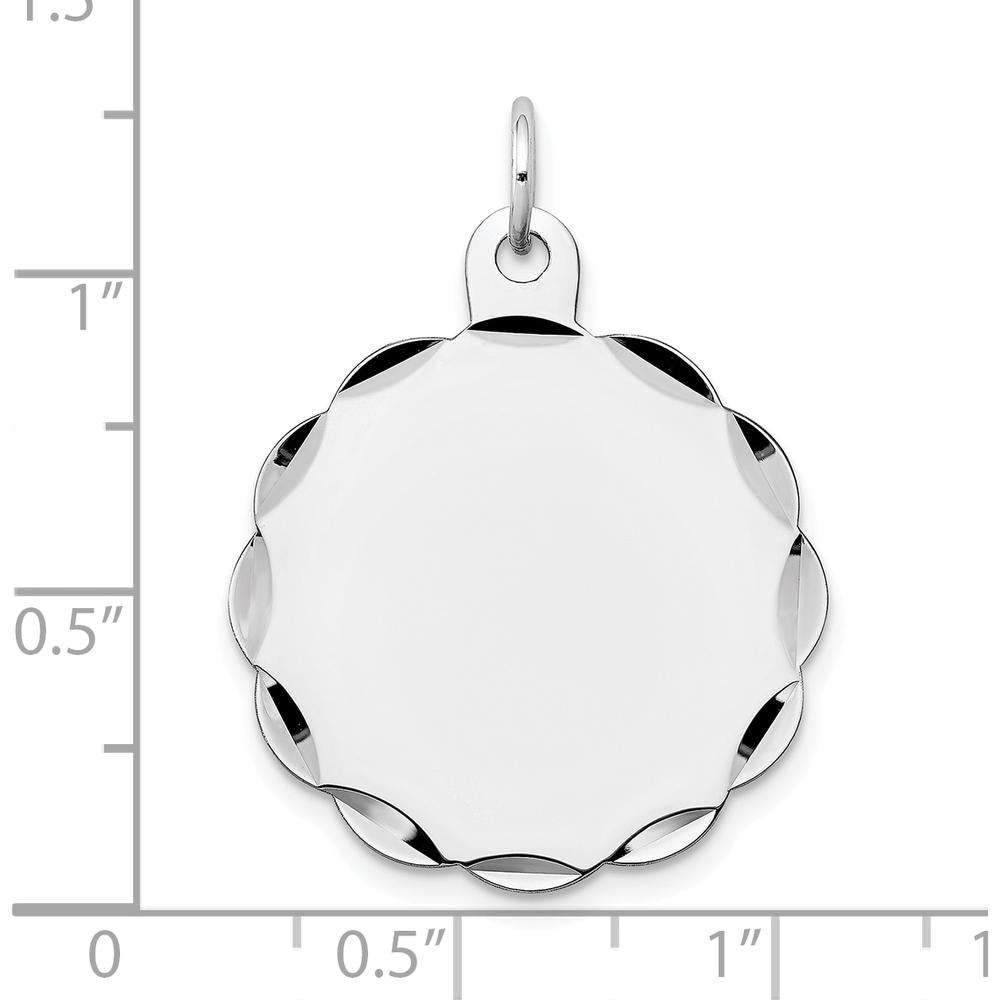 14K White Gold Engraveable Scalloped Disc Charm with Diamond-Cut Edges - Polished Finish by Oro Pregiato
