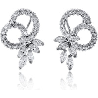 14K White Gold Estate Earrings with Round and Marquise Diamonds - 4.50 Carat Total Diamond Weight
