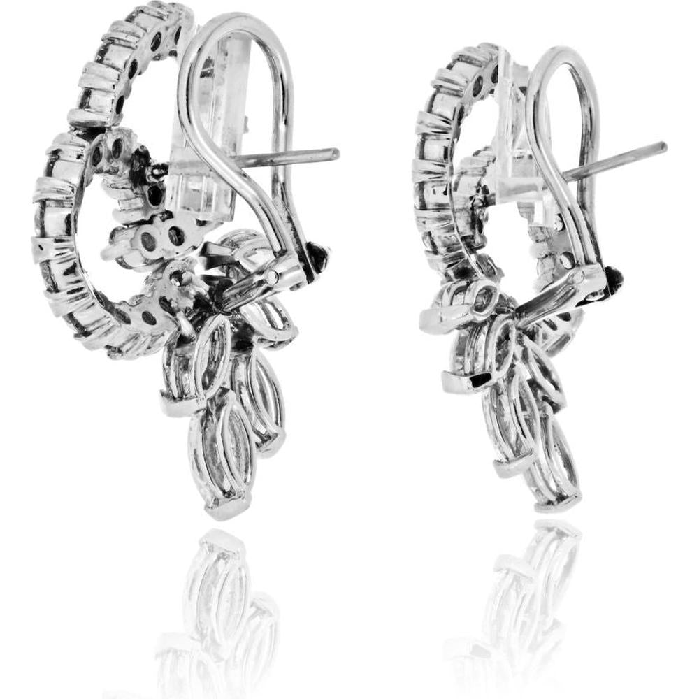 14K White Gold Estate Earrings with Round and Marquise Diamonds - 4.50 Carat Total Diamond Weight