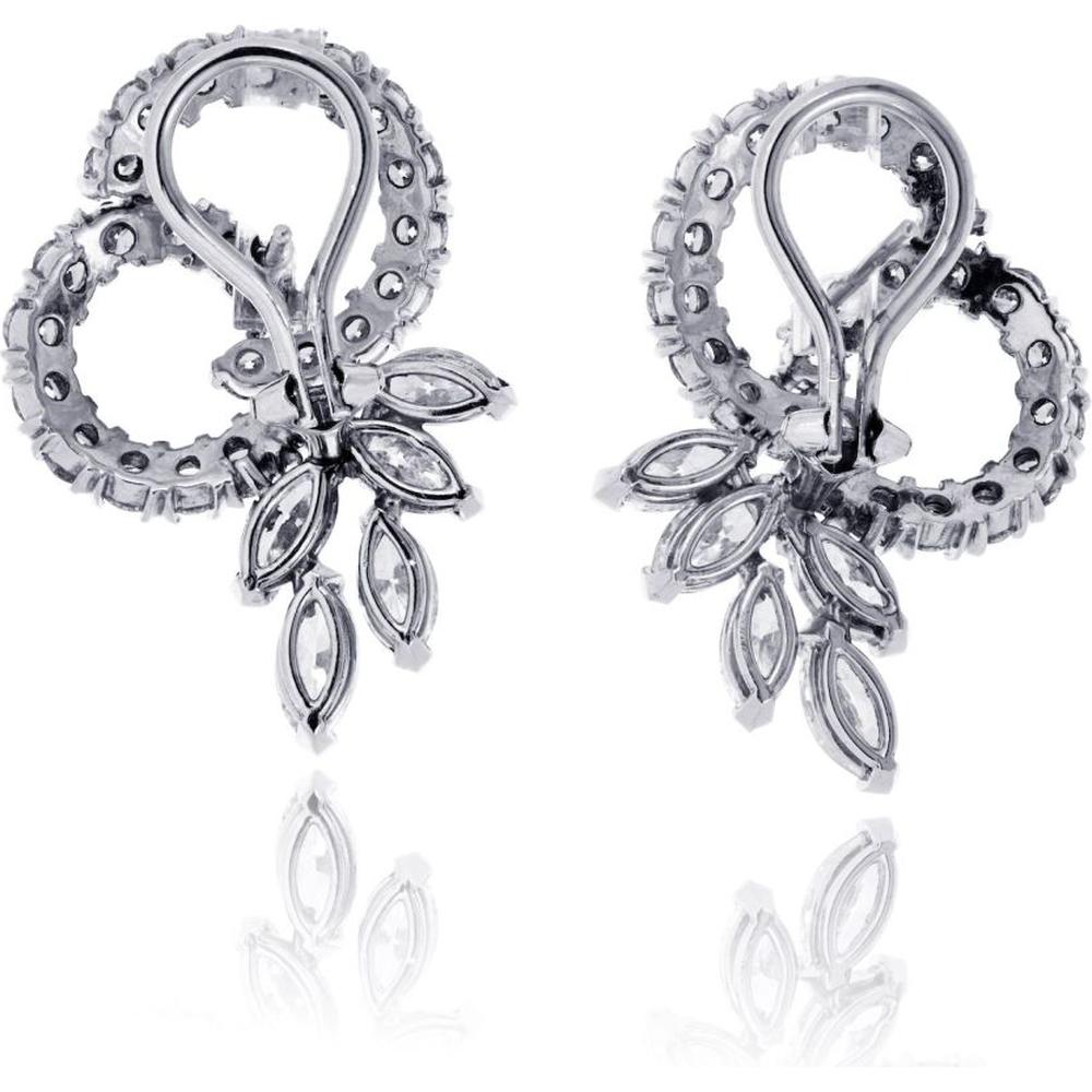 14K White Gold Estate Earrings with Round and Marquise Diamonds - 4.50 Carat Total Diamond Weight