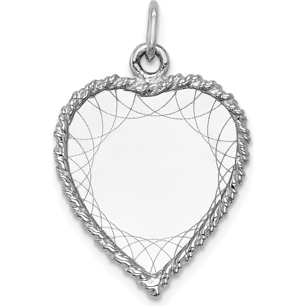 14K White Gold Etched Design Engravable Heart Charm Pendant by Oro Pregiato