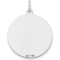14K White Gold Etched Design Round Engravable Charm with Polished Finish - 19mm by Oro Pregiato