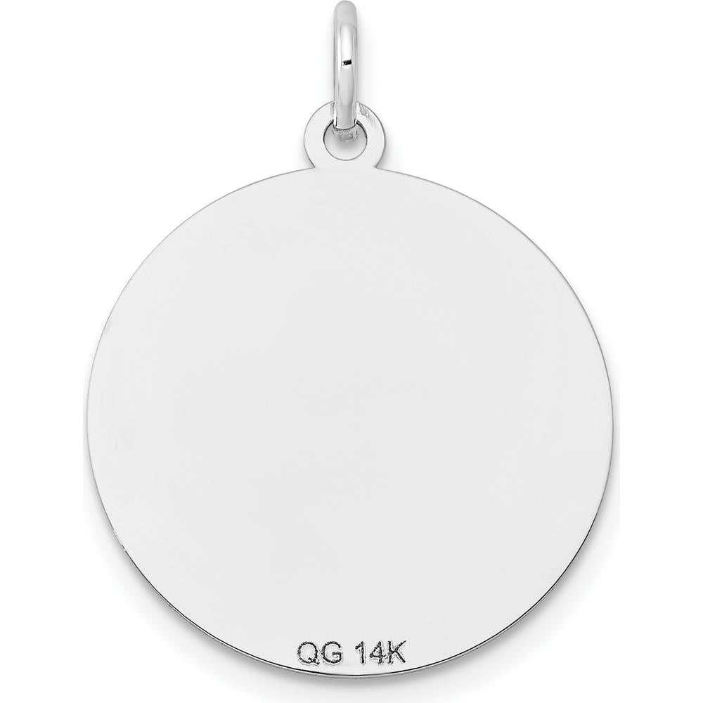 14K White Gold Etched Design Round Engravable Charm with Polished Finish - 19mm by Oro Pregiato