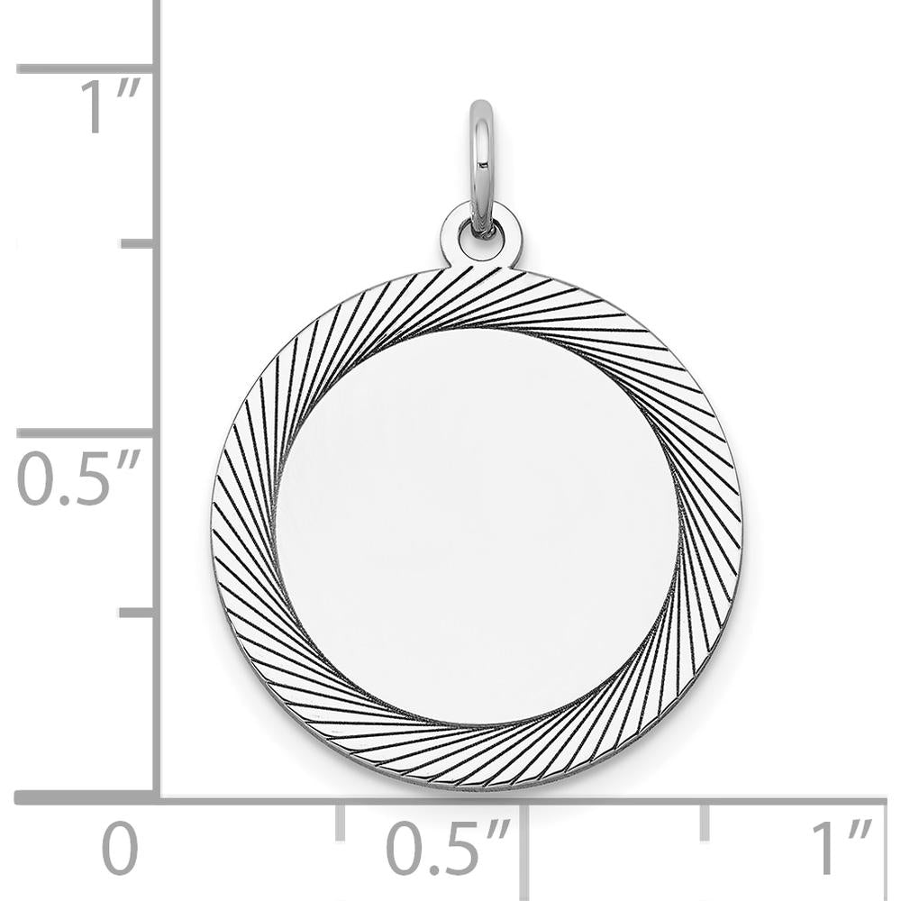 14K White Gold Etched Design Round Engravable Charm with Polished Finish - 19mm by Oro Pregiato