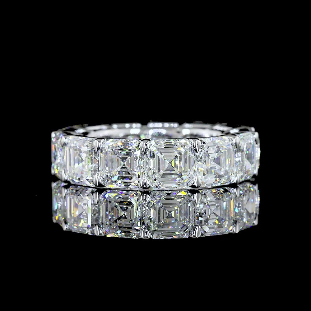 14K White Gold Eternity Band with 13 Asscher Cut Lab Grown Diamonds Prong Set - 13.09 Carat Total Weight - Covaloro Fine Jewelry