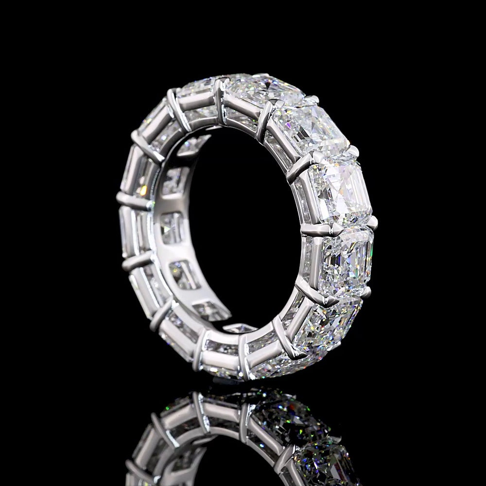 14K White Gold Eternity Band with 13 Asscher Cut Lab Grown Diamonds Prong Set - 13.09 Carat Total Weight - Covaloro Fine Jewelry