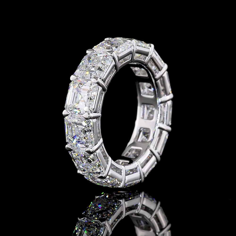 14K White Gold Eternity Band with 13 Asscher Cut Lab Grown Diamonds Prong Set - 13.09 Carat Total Weight - Covaloro Fine Jewelry