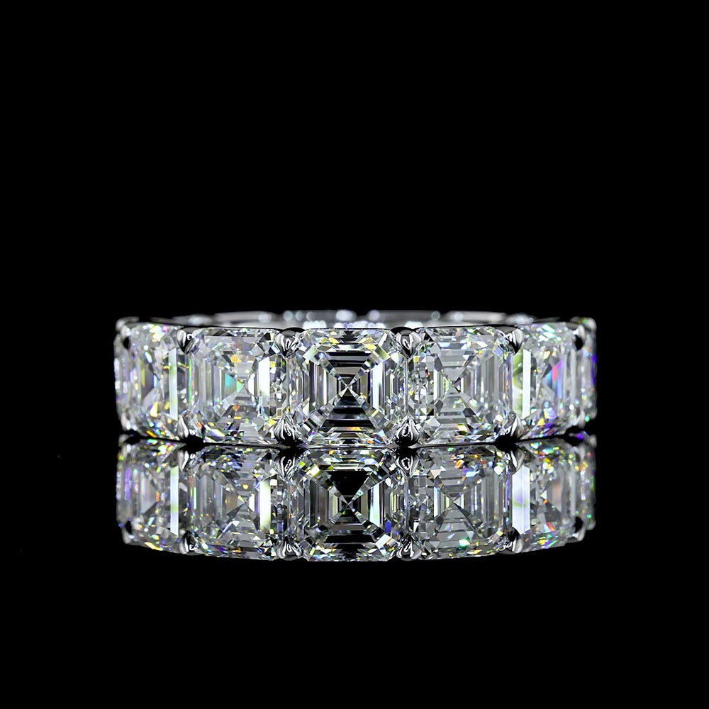 14K White Gold Eternity Band with 13 Prong-Set Asscher Cut Lab Diamonds - 13.25 Carat Total Weight, E-F Color, VVS2 Clarity - Covaloro Fine Jewelry