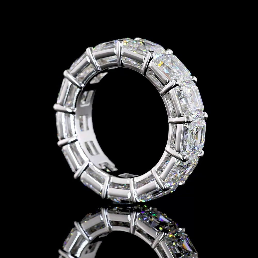 14K White Gold Eternity Band with 13 Prong-Set Asscher Cut Lab Diamonds - 13.25 Carat Total Weight, E-F Color, VVS2 Clarity - Covaloro Fine Jewelry