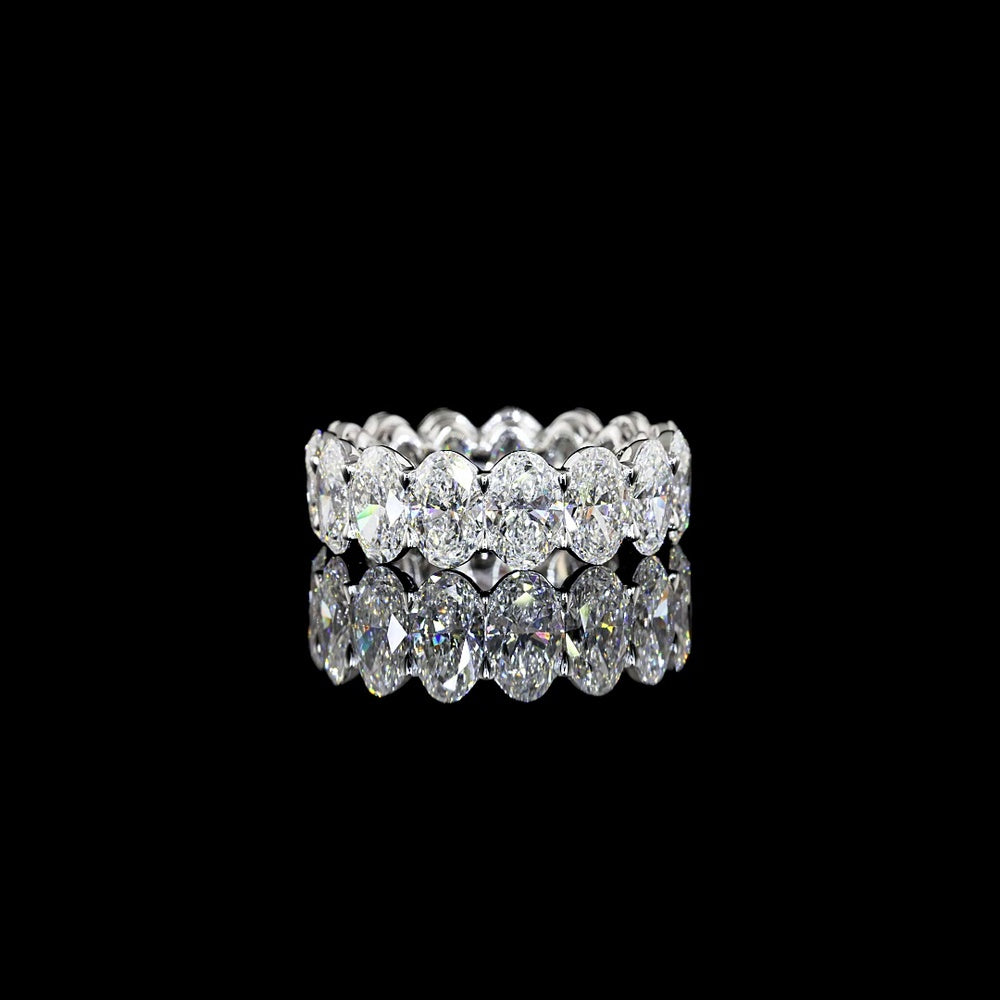 14K White Gold Eternity Band with 15 Oval Cut Lab Diamonds - 7.34 Carats Total Diamond Weight, G-H VS1 - Covaloro Fine Jewelry